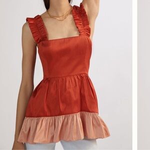 Sachin + Babi Red Ruffled Peplum Blouse